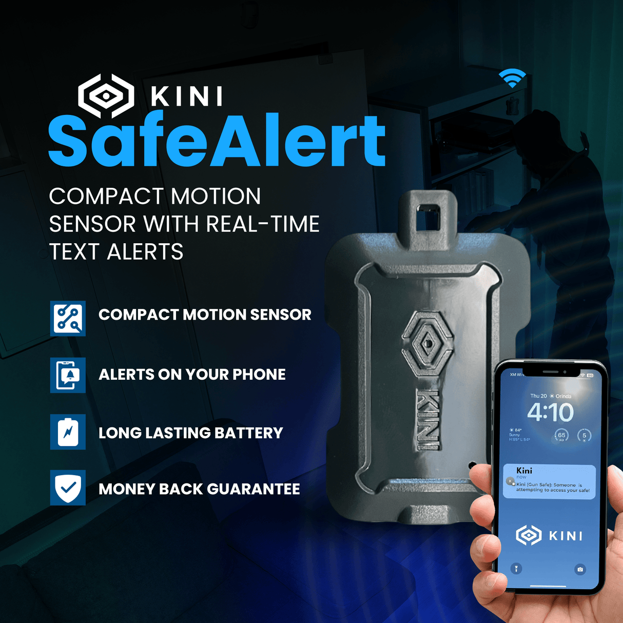 Kini SafeAlert -- Wi-Fi Tamper Alert Device with Real-Time SMS, Email & Push Notifications