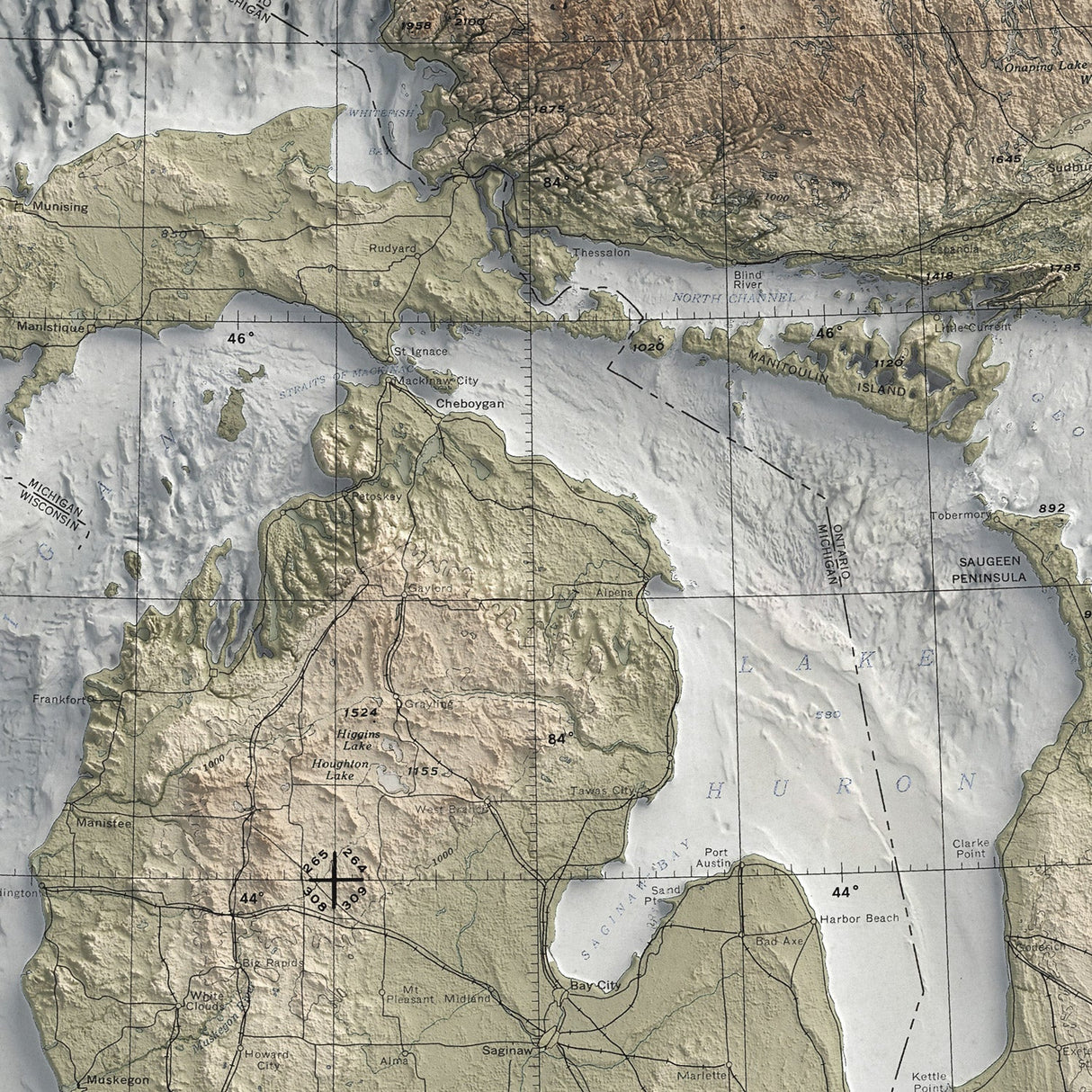 Great Lakes Elevation Map | 1955 Vintage Topographic Reproduction