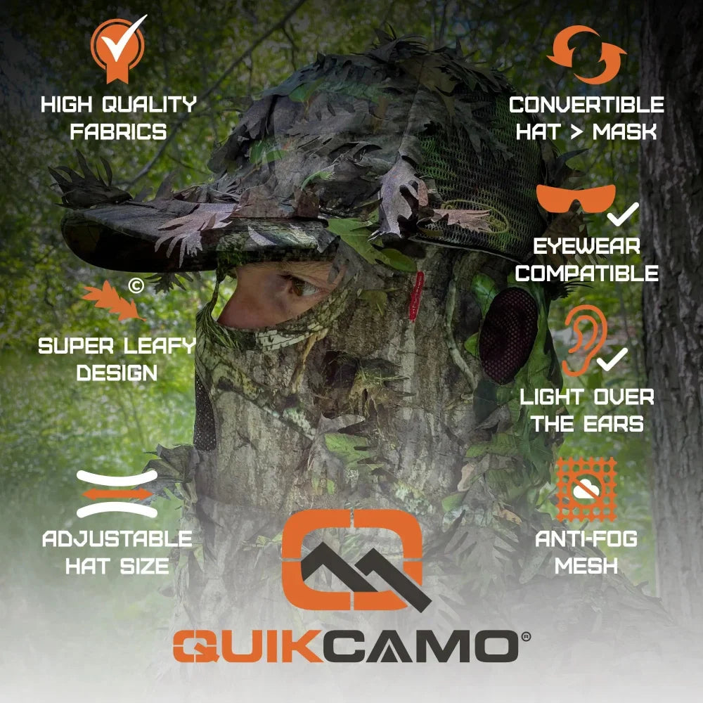 2-in-1 FRONT Leafy Face Mask and Camo Hat (Adj, OSFM)
