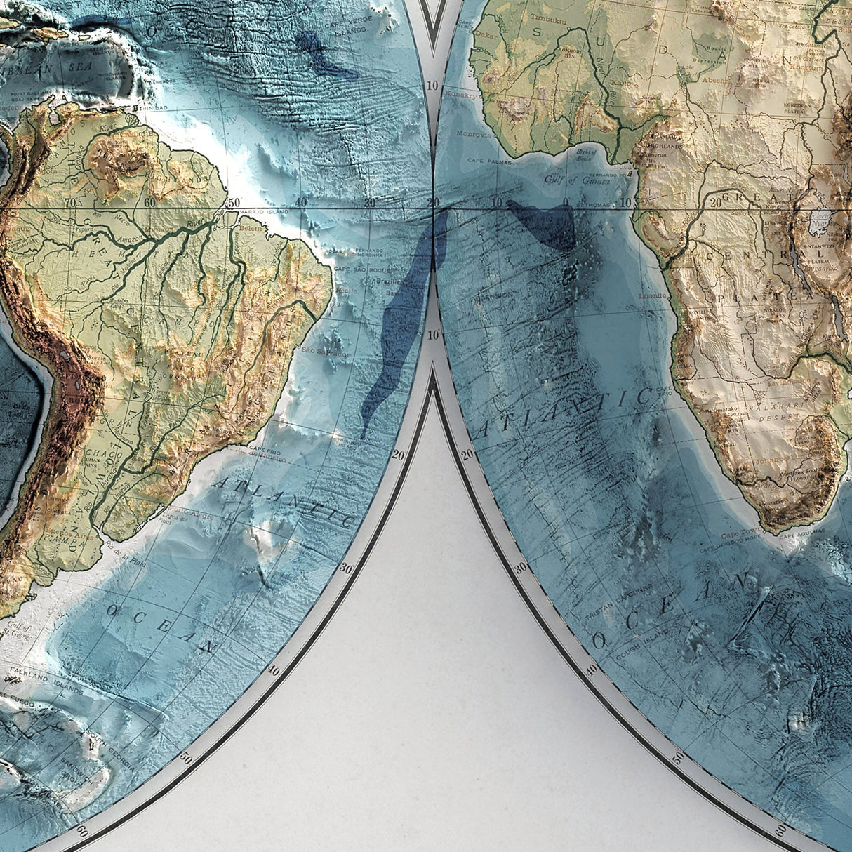 World Elevation Map | 1917 Vintage Topographic Reproduction