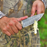 Custom Handmade Damascus Steel Skinner Knife with Sheep Horn Handle – 4.5" Blade