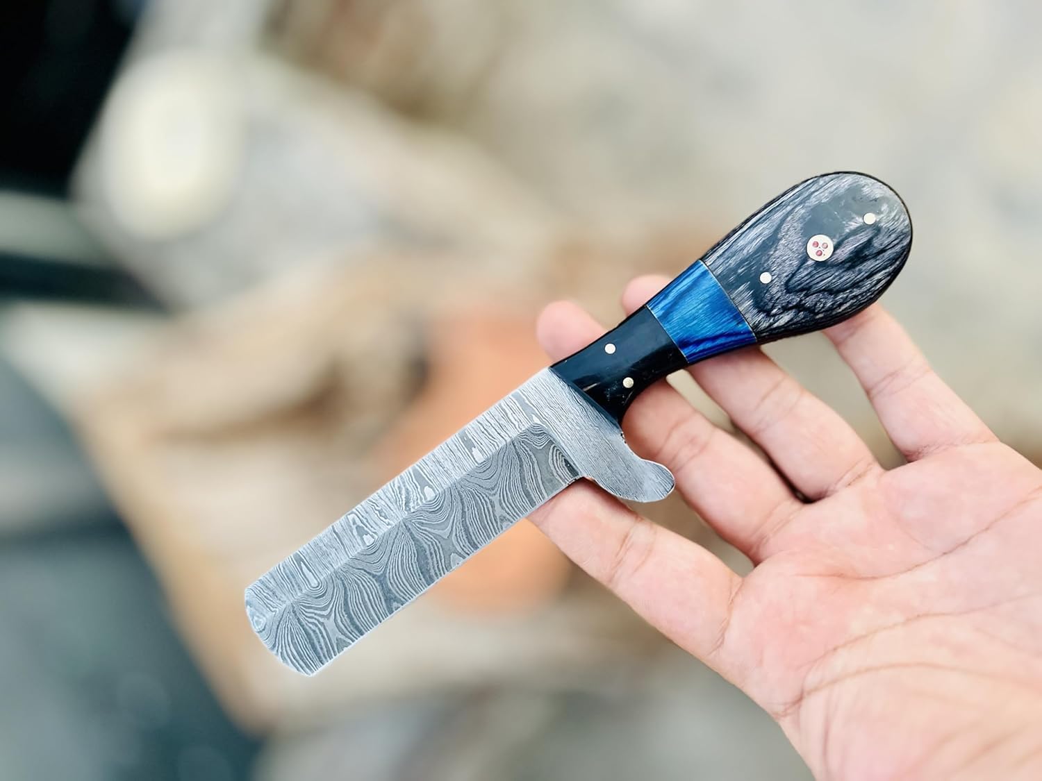Custom Handmade Bull Cutter Knife – Damascus Steel Holiday Edition