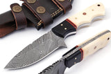 Custom Handmade 4.5" Damascus Steel Skinning Knife – Buffalo Horn and Camel Bone Handle