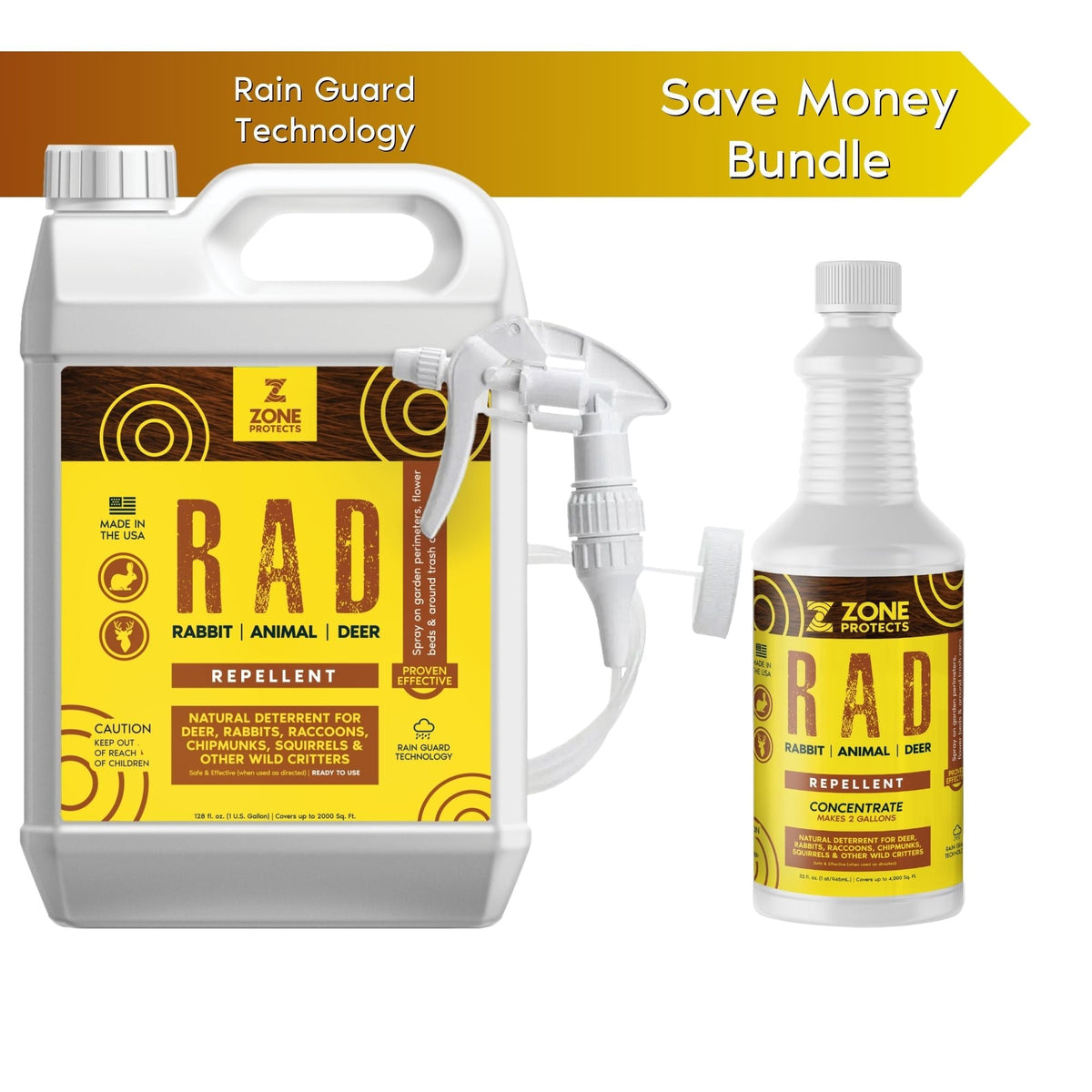 Deer Rabbit Add R.A.D.; Rabbit, Animal, Deer Repellent Gallon + Concentrate Bundle ...