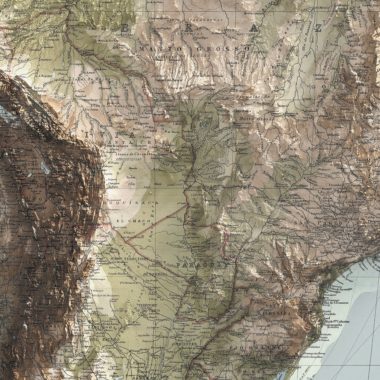 South America Elevation Map | 1922 Vintage Topographic Reproduction