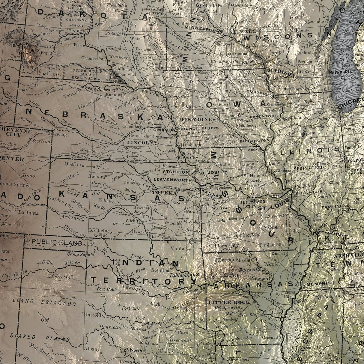 United States Elevation Map | 1889 Vintage Topographic Reproduction