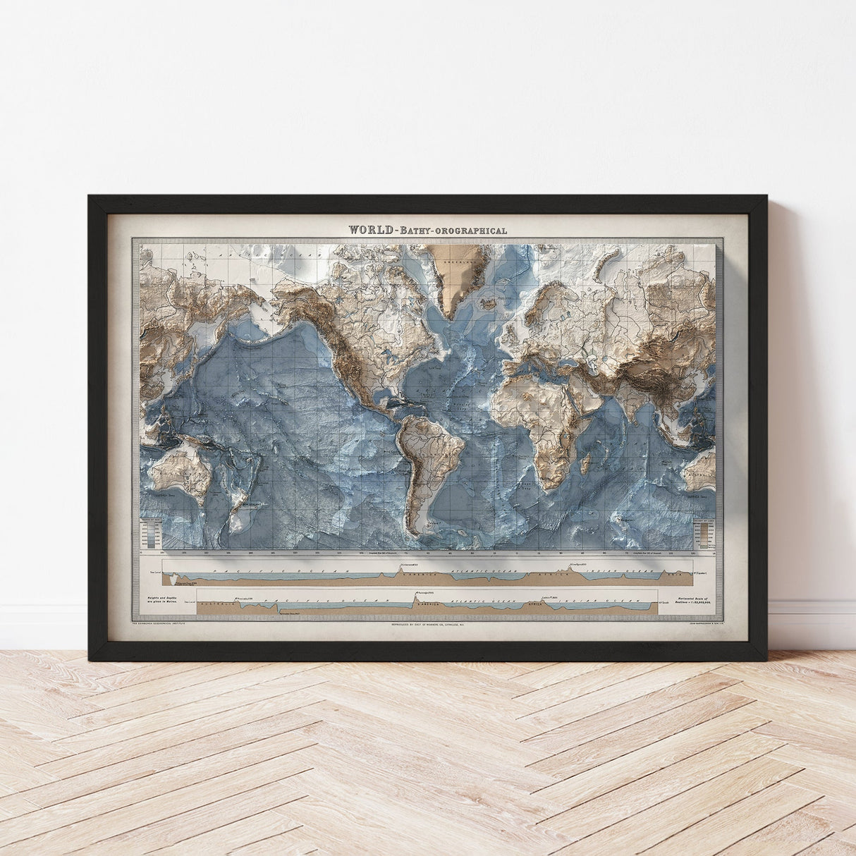 World Elevation Map | 1922 Vintage Topographic Reproduction