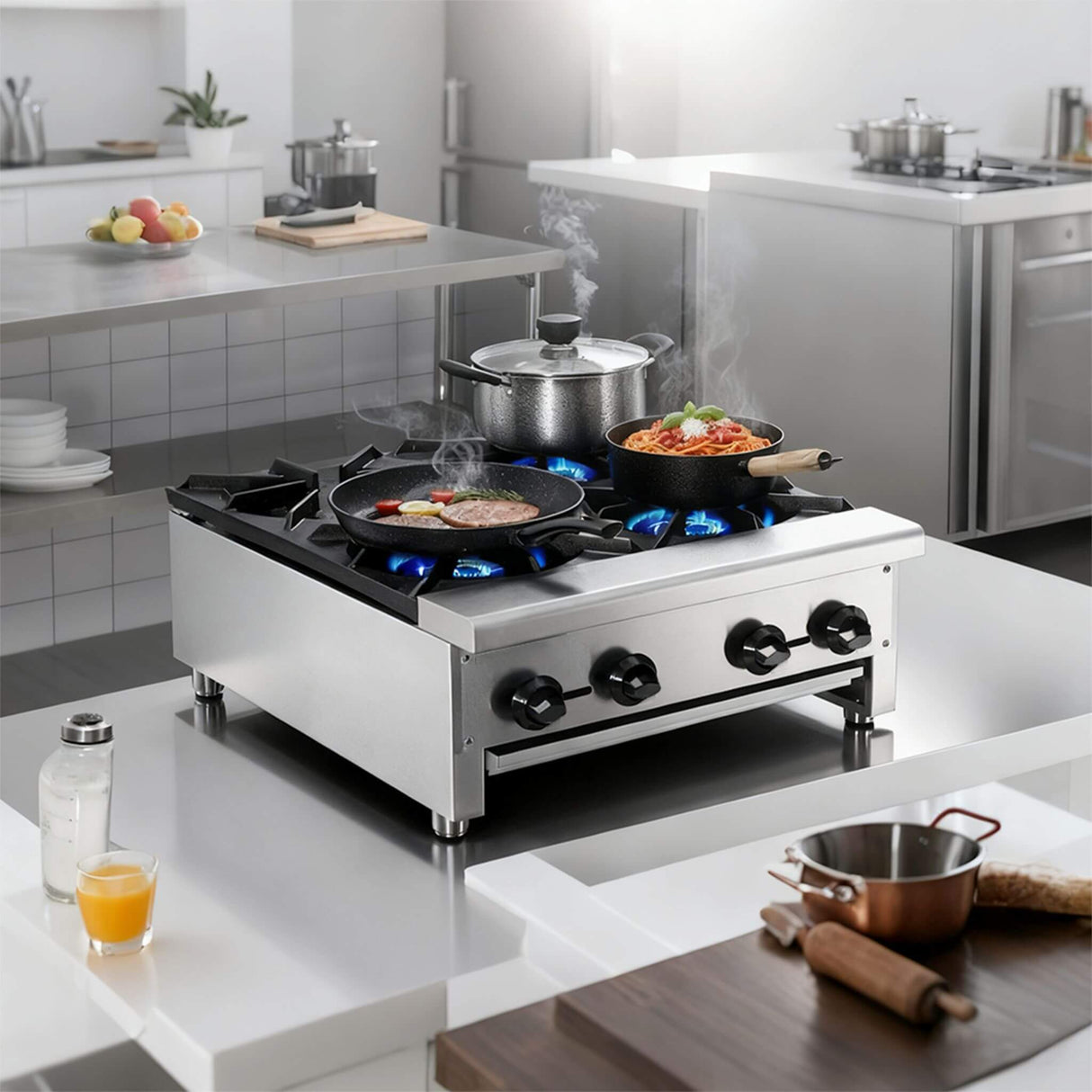 Heavy-Duty Commercial 112K BTU 4-Burner Stainless Steel Gas Stove Hot Plate (SAK39201)