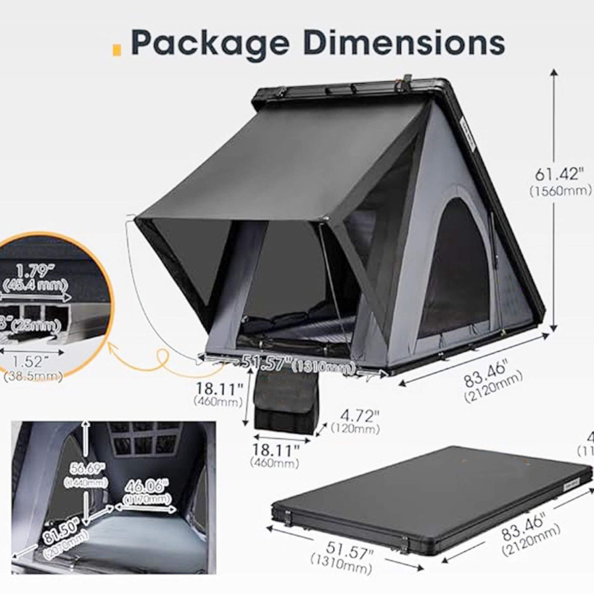 Trailora Apex Premium Lightweight Hard Shell Rooftop Tent With LED Strip And Memory Foam (SAK51780)
